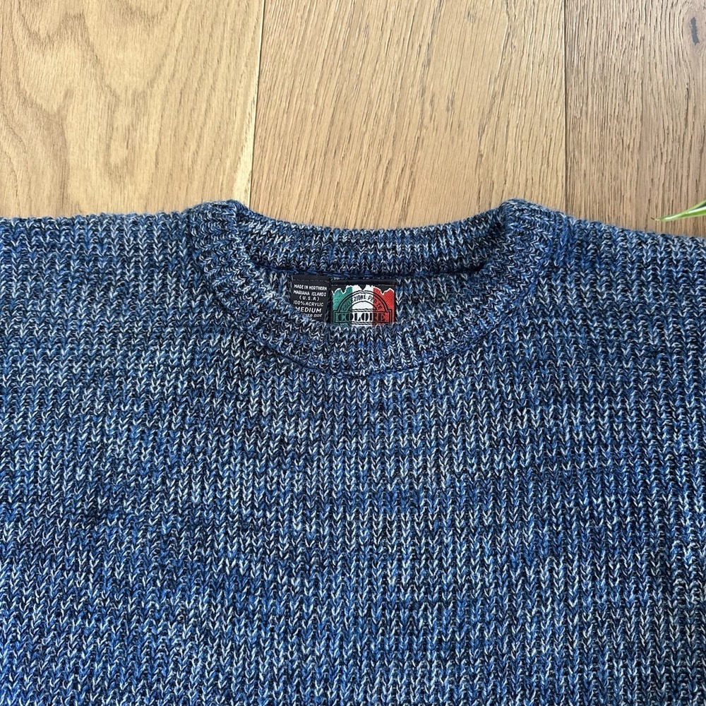 Vintage Colore Sweater Men's Medium Blue Chunky Knit Crewneck Grandpa Y2K 90s - Picture 2 of 6